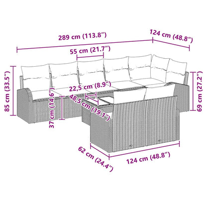 Garten-Sofa-Set mit Kissen 9 pcs Beige und Weiß Poly Rattan