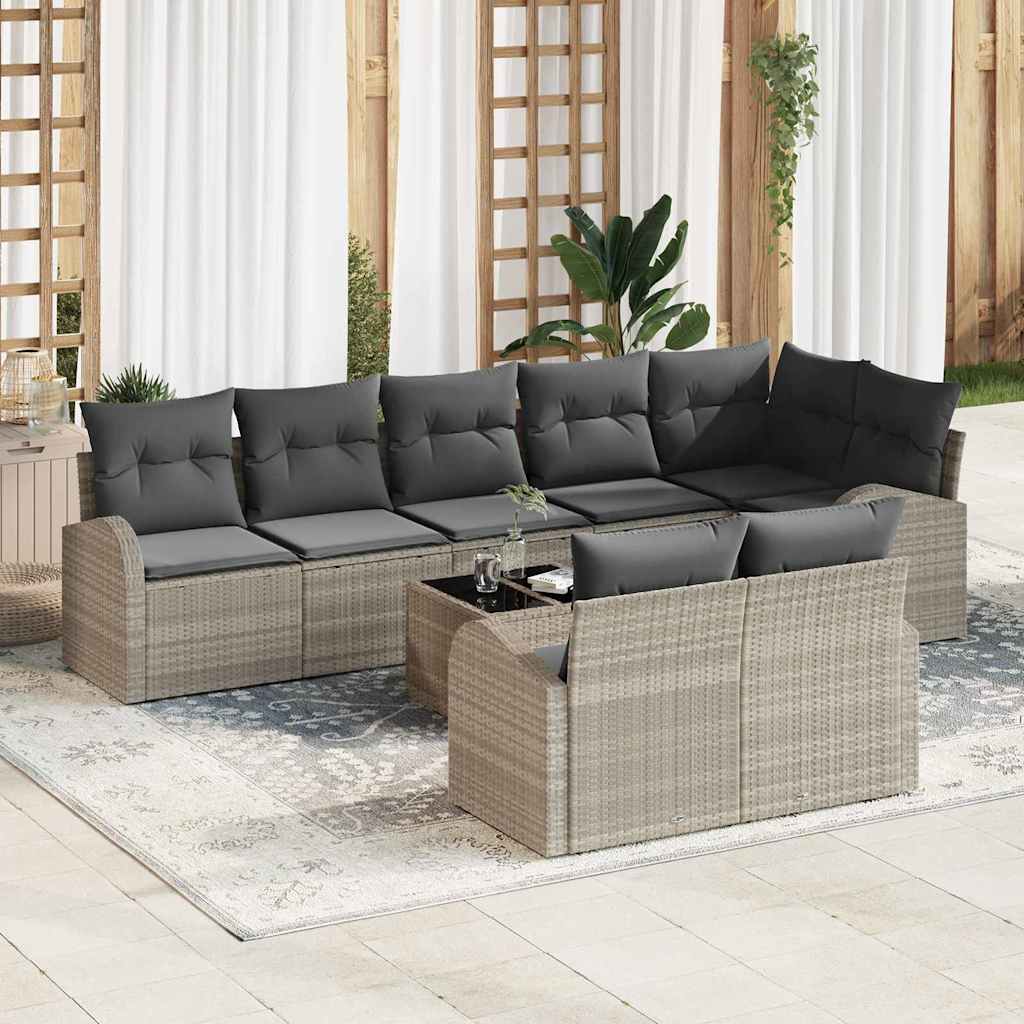 Garten-Sofa-Set mit Kissen 9 pcs Hellgrau Poly Rattan