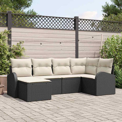Sofa Set mit Kissen 6 pcs Schwarz und Weiß Poly-Rattan