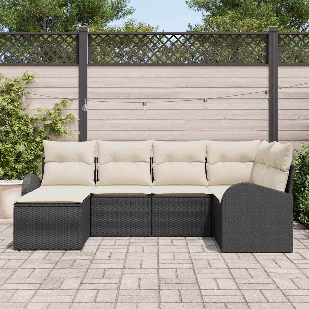Sofa Set mit Kissen 6 pcs Schwarz und Weiß Poly-Rattan