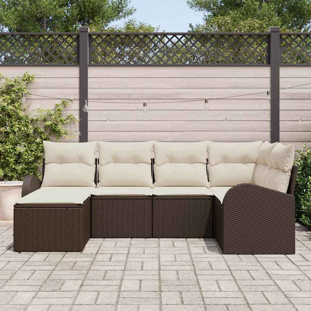 Garten-Sofa-Set mit Kissen 6 pcs Braun und Weiß Poly Rattan