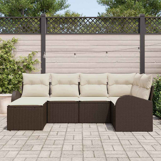 Garten-Sofa-Set mit Kissen 6 pcs Braun und Weiß Poly Rattan
