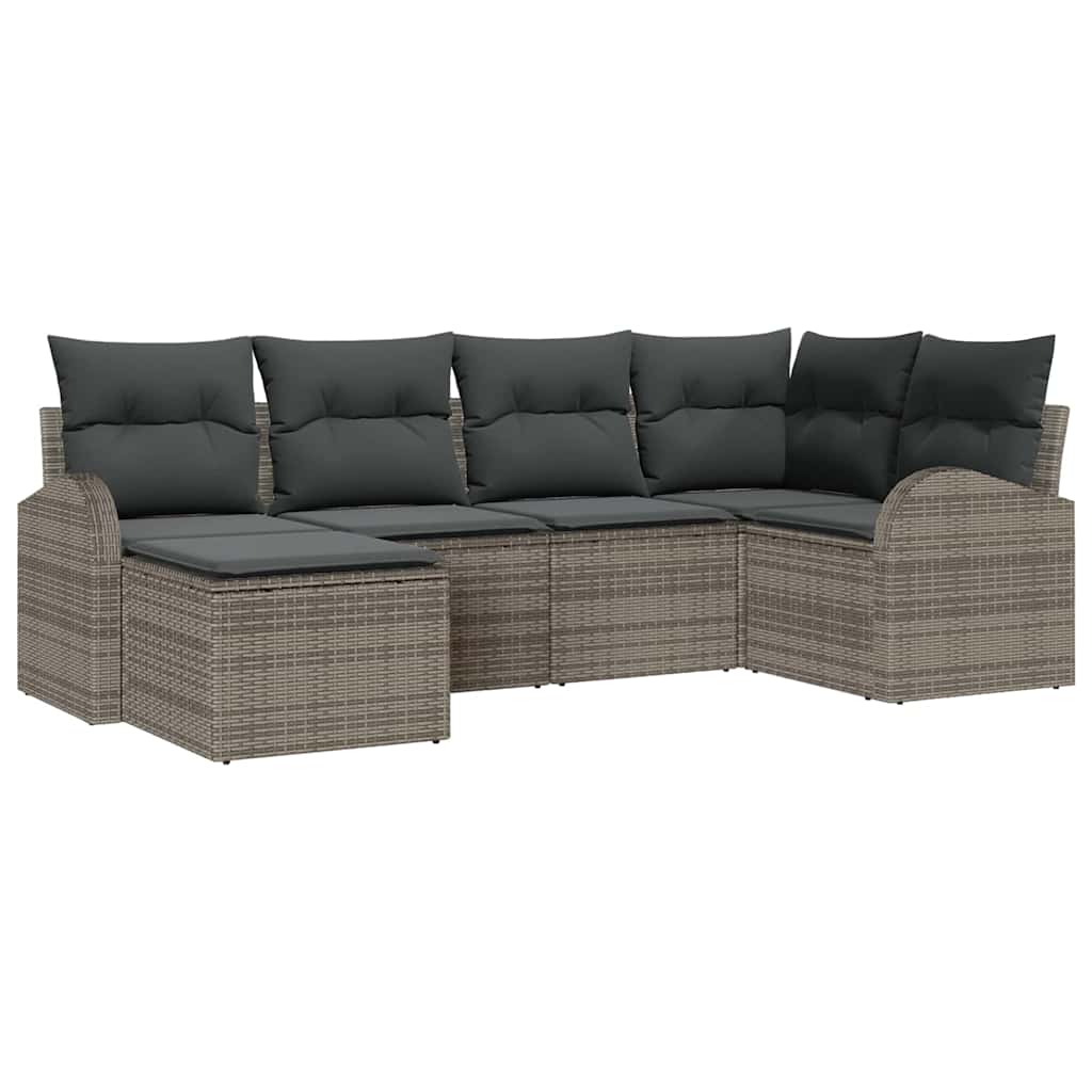 Garten-Sofa-Set mit Kissen 6 pcs Grau Poly Rattan