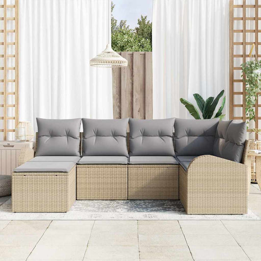 Garten-Sofa-Set mit Kissen 6 pcs Beige und Hellgrau Poly Rattan