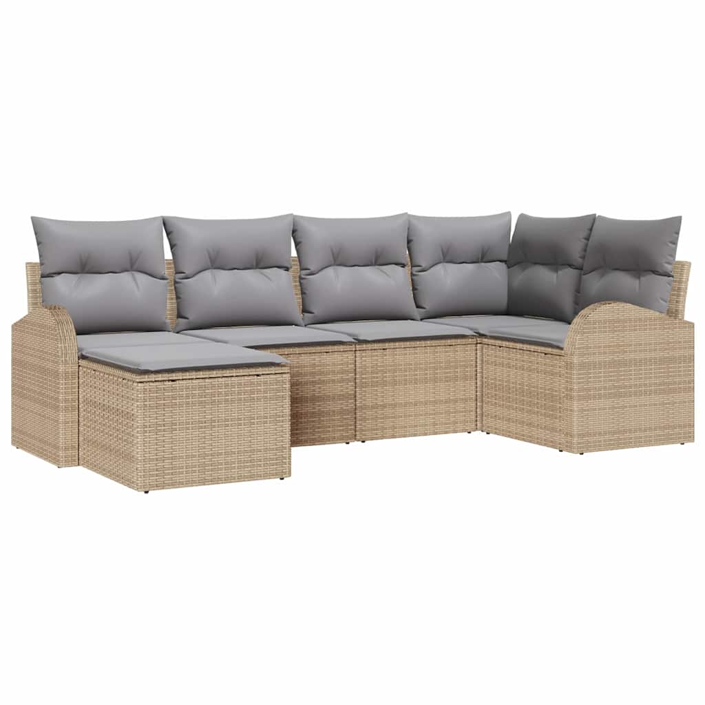 Garten-Sofa-Set mit Kissen 6 pcs Beige und Hellgrau Poly Rattan
