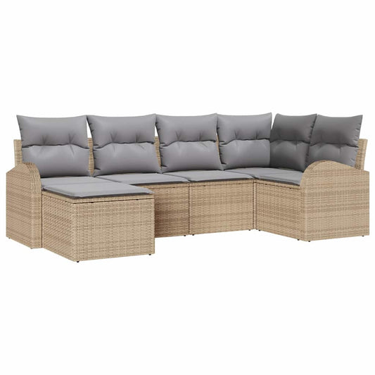 Garten-Sofa-Set mit Kissen 6 pcs Beige und Hellgrau Poly Rattan