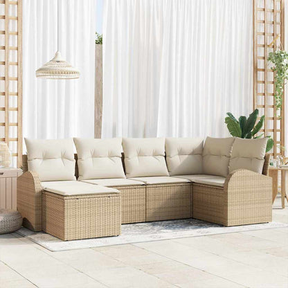 Garten-Sofa-Set mit Kissen 6 pcs Beige und Weiß Poly Rattan
