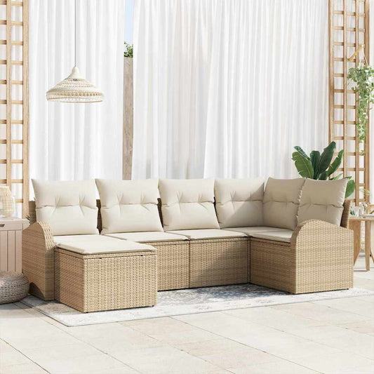 Garten-Sofa-Set mit Kissen 6 pcs Beige und Weiß Poly Rattan