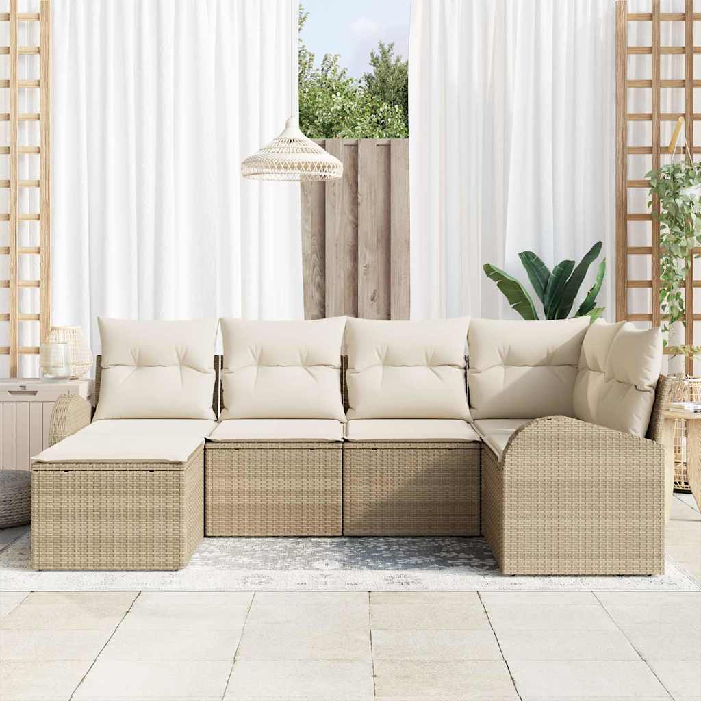 Garten-Sofa-Set mit Kissen 6 pcs Beige und Weiß Poly Rattan