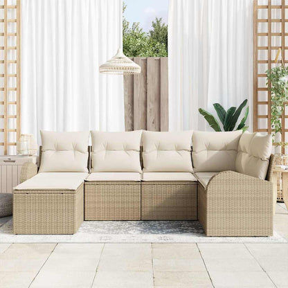 Garten-Sofa-Set mit Kissen 6 pcs Beige und Weiß Poly Rattan