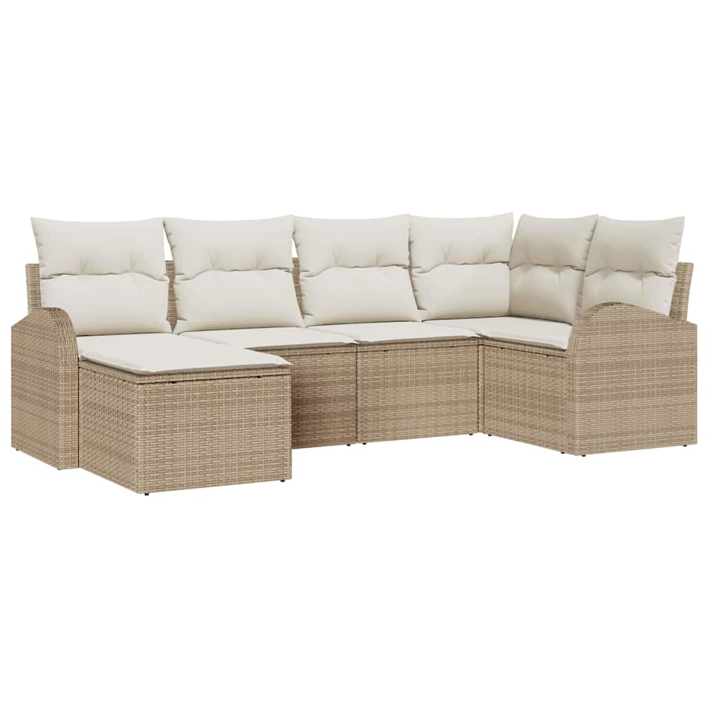 Garten-Sofa-Set mit Kissen 6 pcs Beige und Weiß Poly Rattan