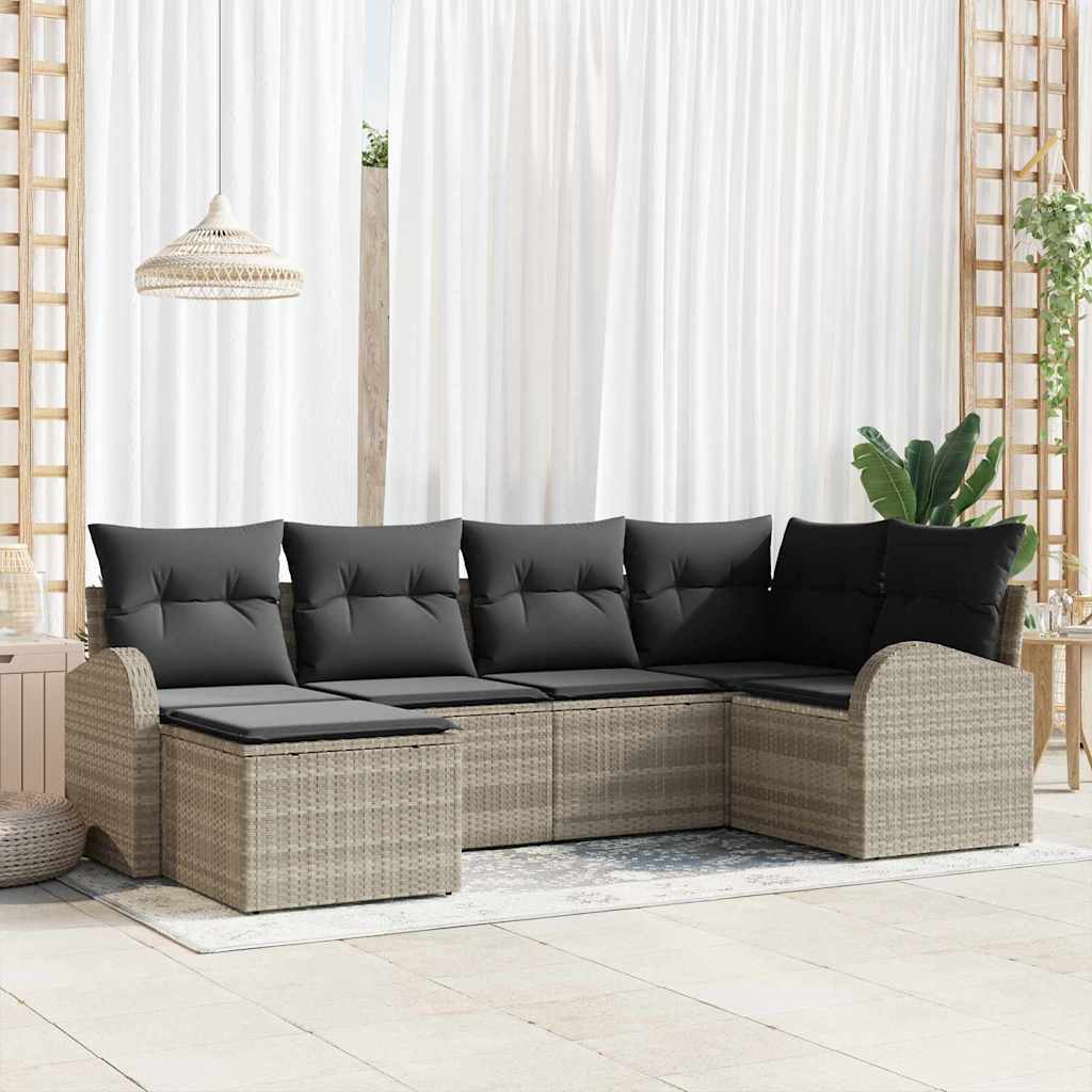 Garten-Sofa-Set mit Kissen 6 pcs Hellgrau Poly Rattan