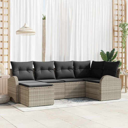 Garten-Sofa-Set mit Kissen 6 pcs Hellgrau Poly Rattan