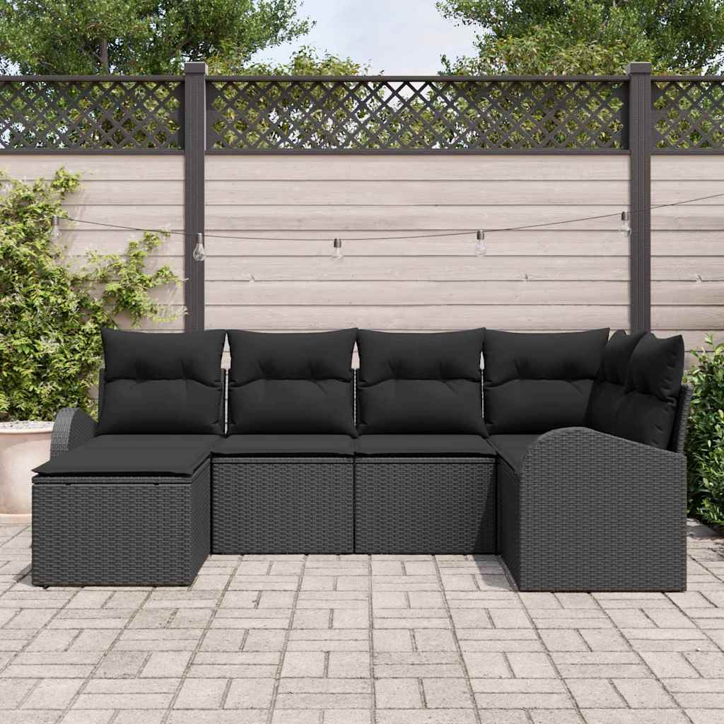 Garten-Sofa-Set mit Kissen 6 pcs Schwarz Poly Rattan