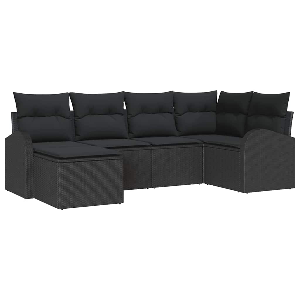 Garten-Sofa-Set mit Kissen 6 pcs Schwarz Poly Rattan
