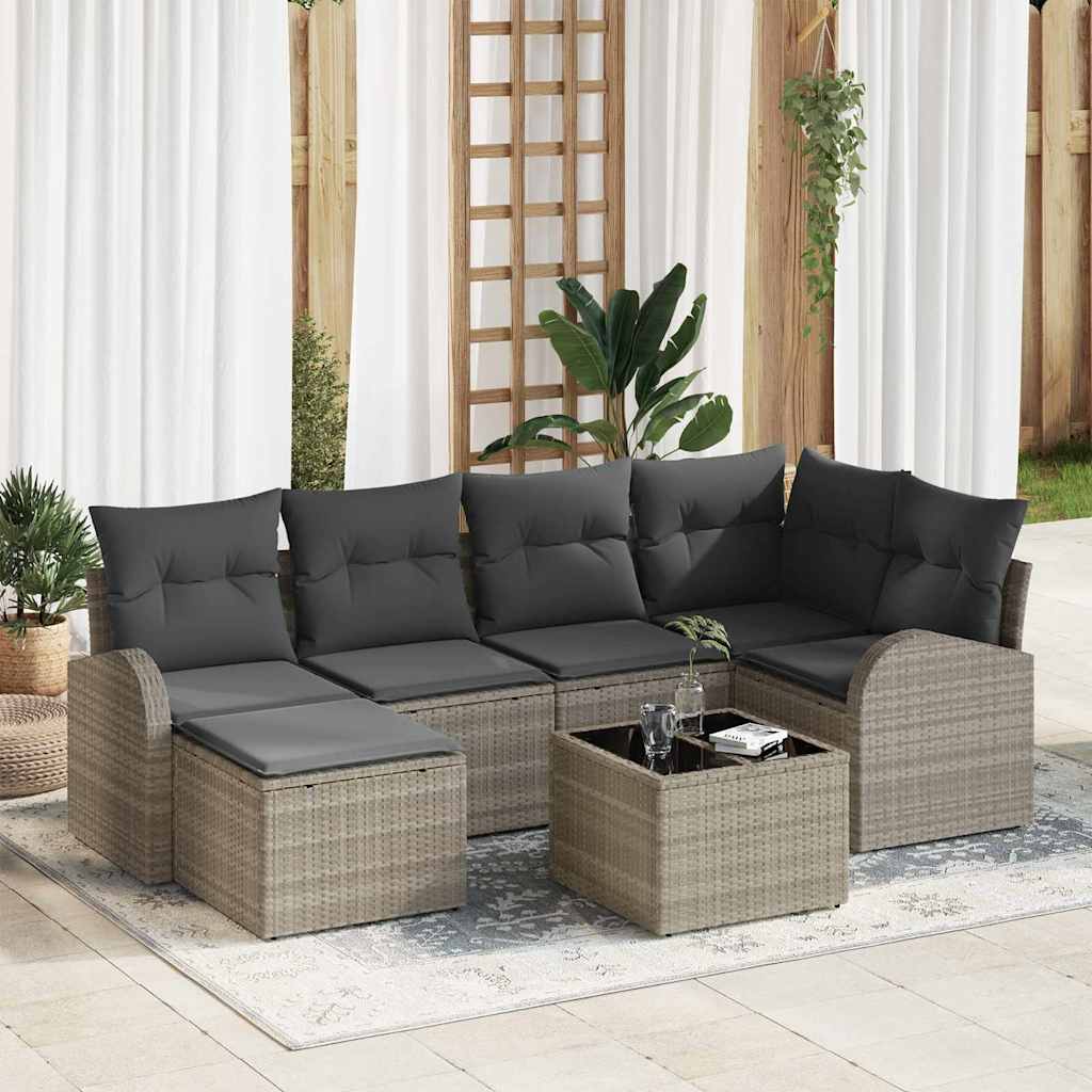 Garten-Sofa-Set mit Kissen 7 pcs Hellgrau Poly Rattan