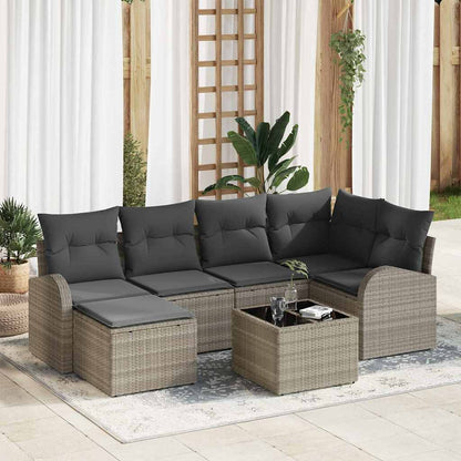 Garten-Sofa-Set mit Kissen 7 pcs Hellgrau Poly Rattan