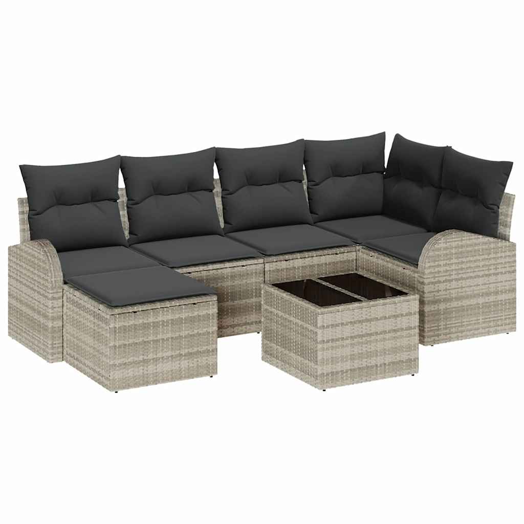 Garten-Sofa-Set mit Kissen 7 pcs Hellgrau Poly Rattan