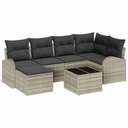 Garten-Sofa-Set mit Kissen 7 pcs Hellgrau Poly Rattan