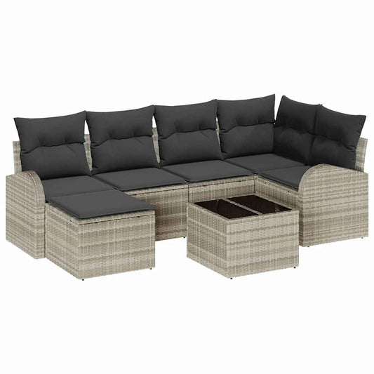 Garten-Sofa-Set mit Kissen 7 pcs Hellgrau Poly Rattan