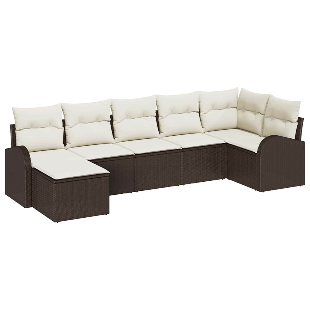 Garten-Sofa-Set 7 pcs Braun Poly Rattan