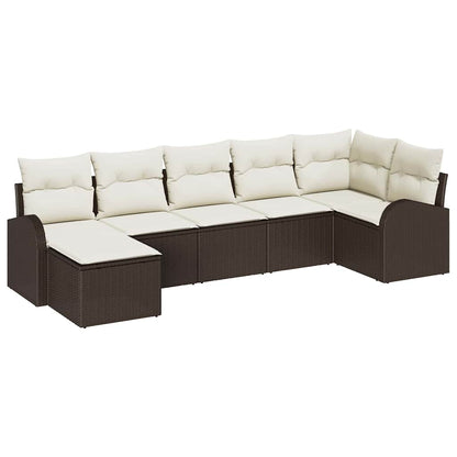 Garten-Sofa-Set 7 pcs Braun Poly Rattan