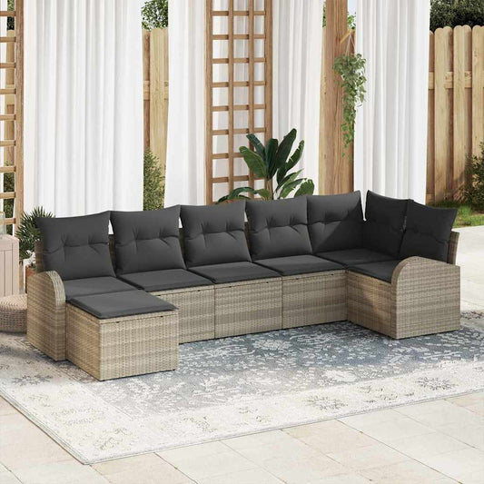 Garten-Sofa-Set 7 pcs Hellgrau Poly Rattan