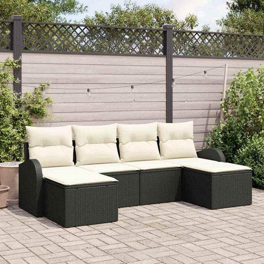 Sofa Set mit Kissen 6 pcs Schwarz und Weiß Poly-Rattan