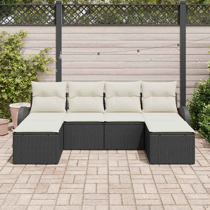 Sofa Set mit Kissen 6 pcs Schwarz und Weiß Poly-Rattan