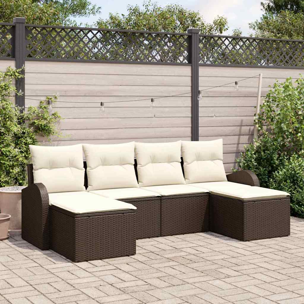 Garten-Sofa-Set mit Kissen 6 pcs Braun und Weiß Poly Rattan