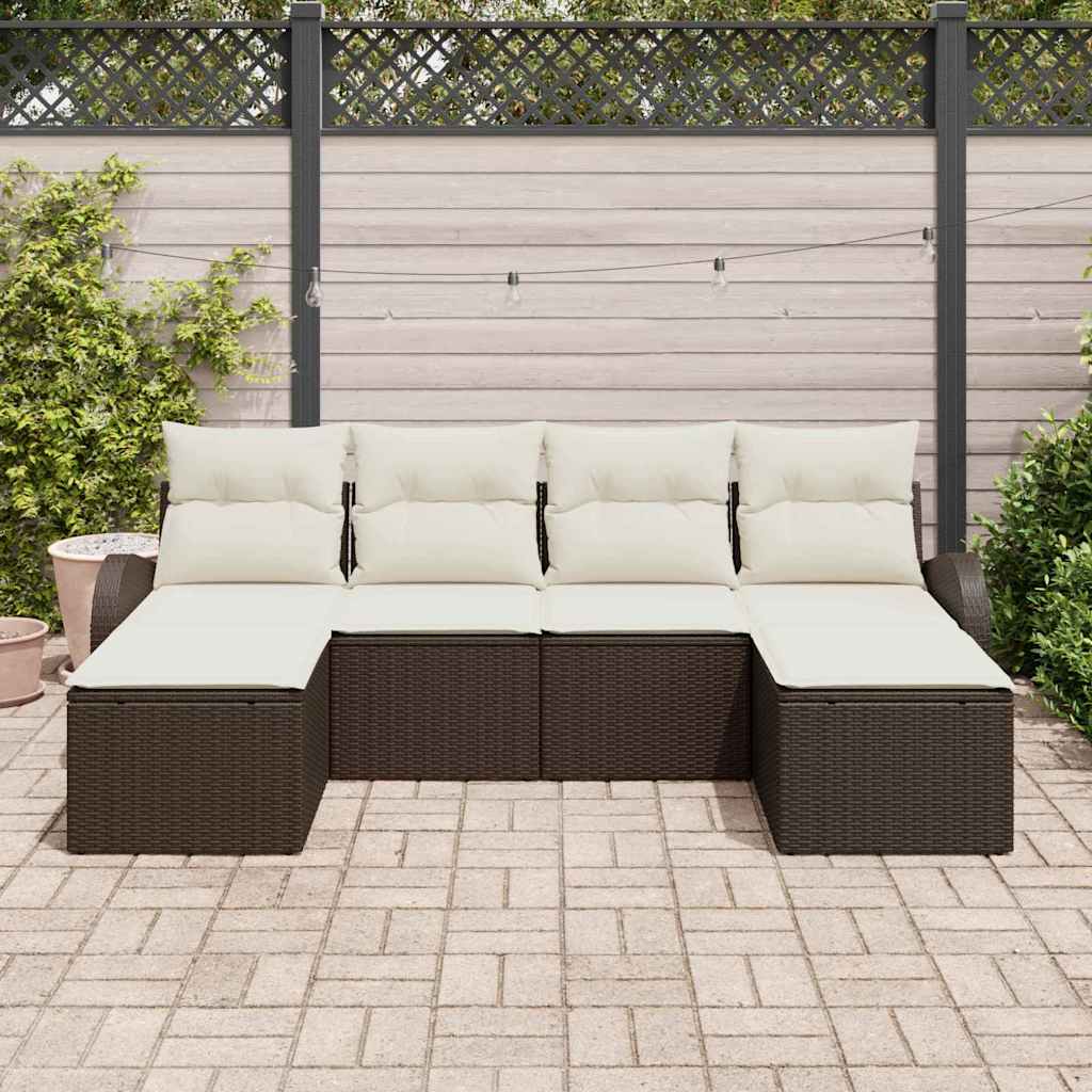 Garten-Sofa-Set mit Kissen 6 pcs Braun und Weiß Poly Rattan