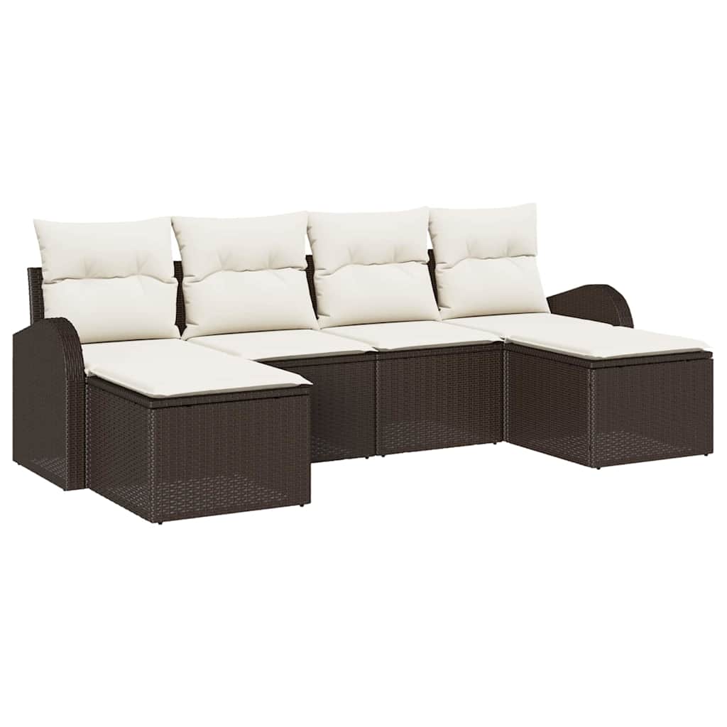 Garten-Sofa-Set mit Kissen 6 pcs Braun und Weiß Poly Rattan