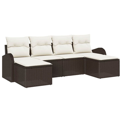 Garten-Sofa-Set mit Kissen 6 pcs Braun und Weiß Poly Rattan