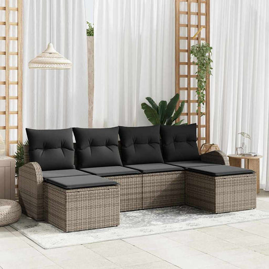 Garten-Sofa-Set mit Kissen 6 pcs Grau Poly Rattan