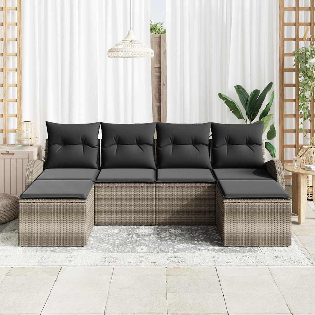 Garten-Sofa-Set mit Kissen 6 pcs Grau Poly Rattan