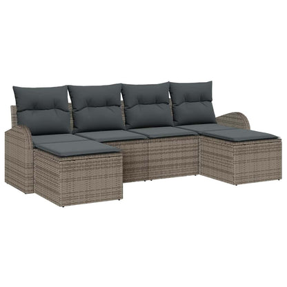 Garten-Sofa-Set mit Kissen 6 pcs Grau Poly Rattan