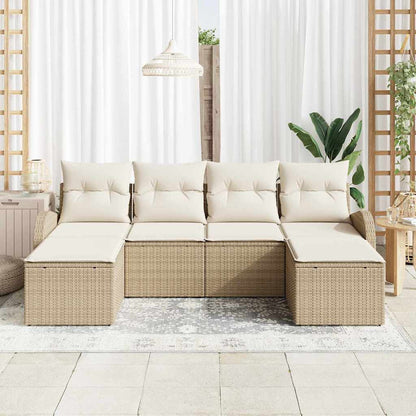 Garten-Sofa-Set mit Kissen 6 pcs Beige und Weiß Poly Rattan