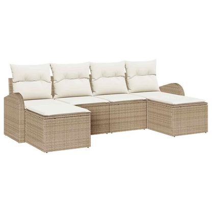 Garten-Sofa-Set mit Kissen 6 pcs Beige und Weiß Poly Rattan