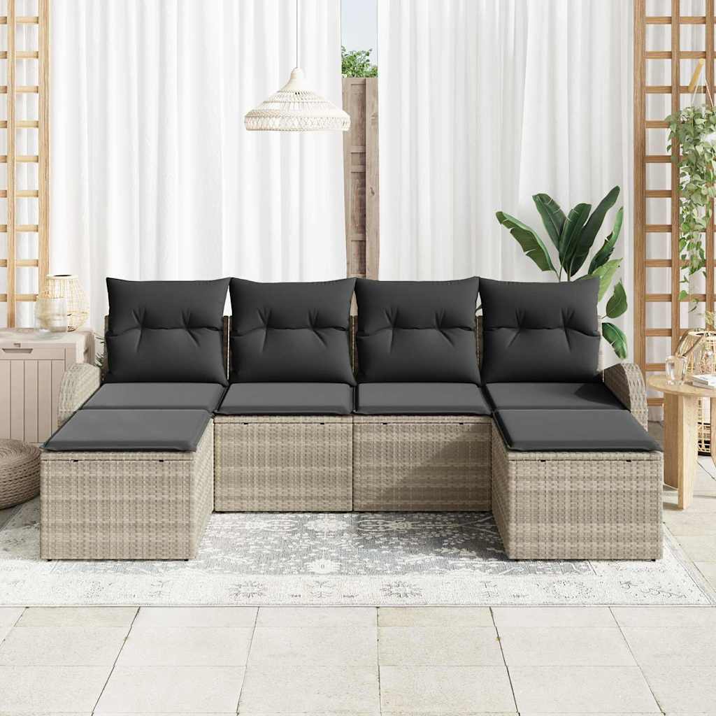 Garten-Sofa-Set mit Kissen 6 pcs Hellgrau Poly Rattan