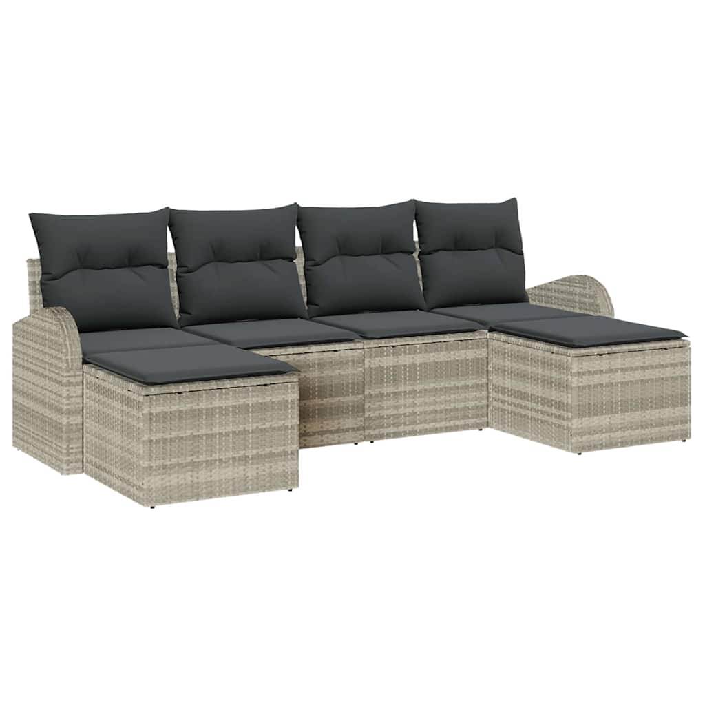 Garten-Sofa-Set mit Kissen 6 pcs Hellgrau Poly Rattan