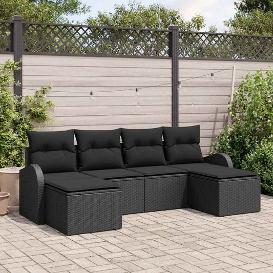 Garten-Sofa-Set mit Kissen 6 pcs Schwarz Poly Rattan