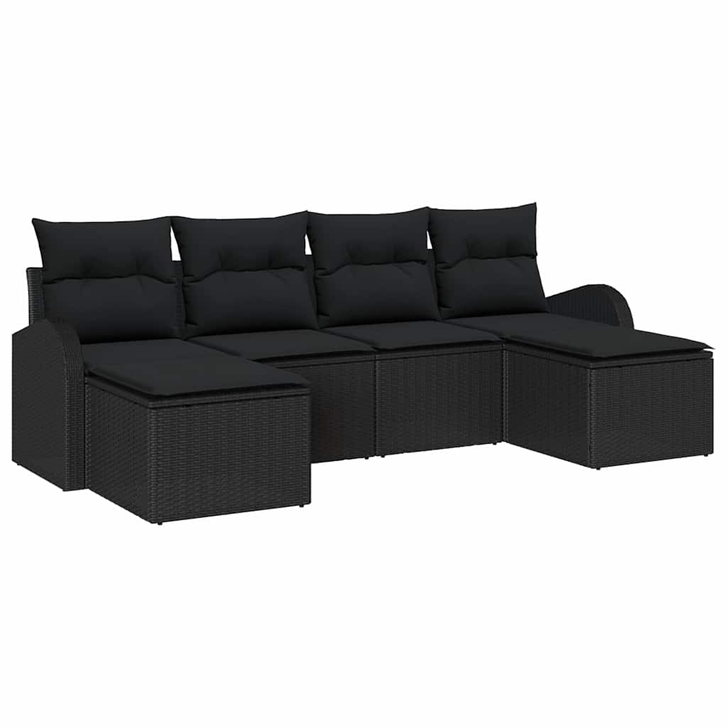 Garten-Sofa-Set mit Kissen 6 pcs Schwarz Poly Rattan