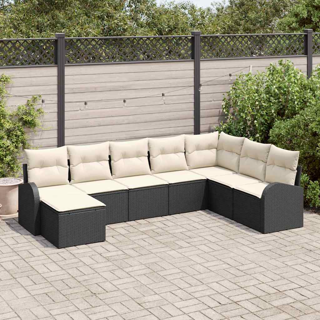 Sofa Set mit Kissen 8 pcs Schwarz und Weiß Poly-Rattan