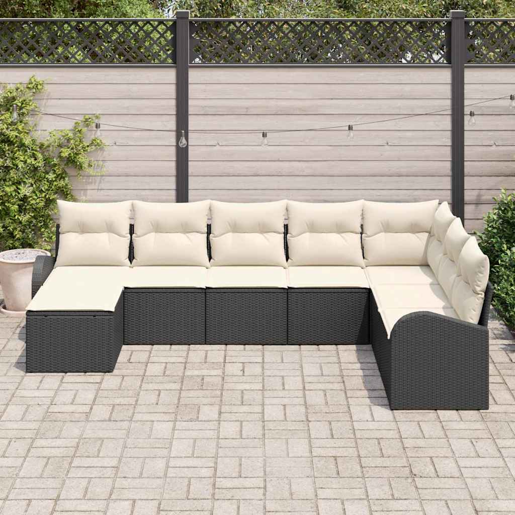 Sofa Set mit Kissen 8 pcs Schwarz und Weiß Poly-Rattan