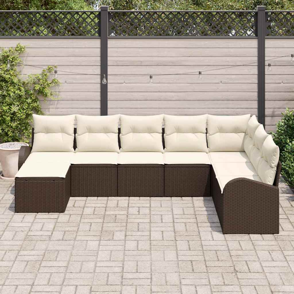 Garten-Sofa-Set mit Kissen 8 pcs Braun und Weiß Poly Rattan