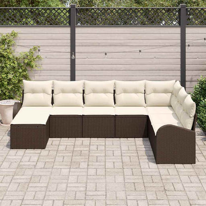 Garten-Sofa-Set mit Kissen 8 pcs Braun und Weiß Poly Rattan