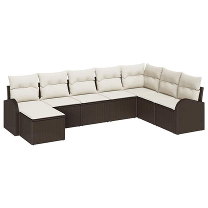 Garten-Sofa-Set mit Kissen 8 pcs Braun und Weiß Poly Rattan