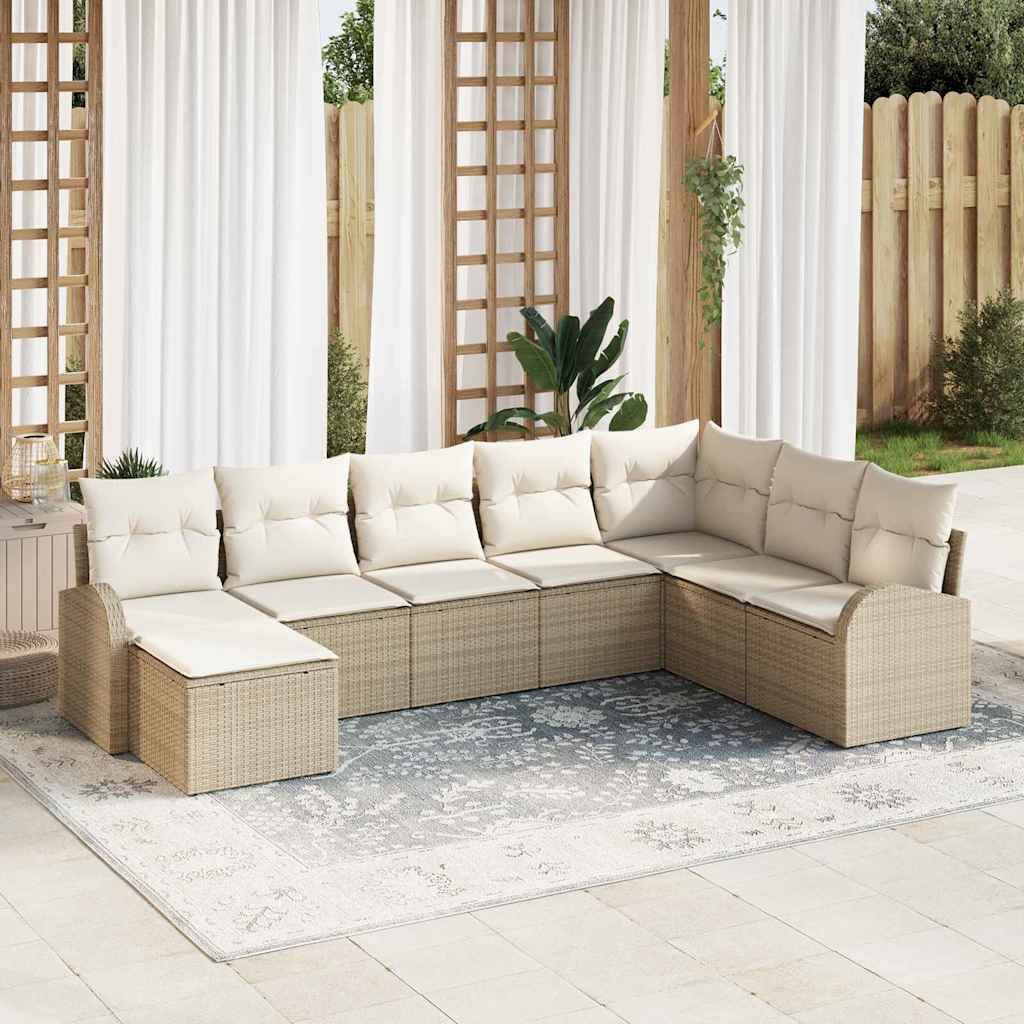 Garten-Sofa-Set mit Kissen 8 pcs Beige und Weiß Poly Rattan