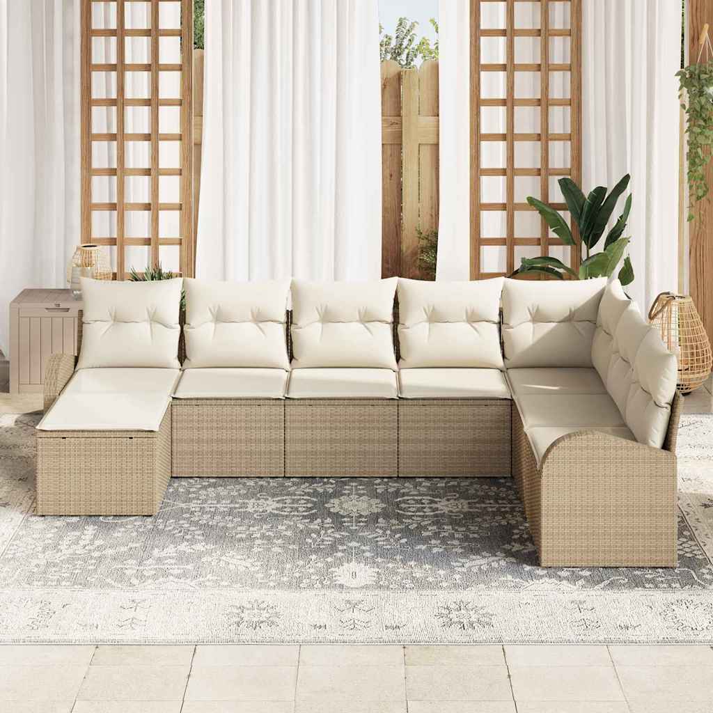 Garten-Sofa-Set mit Kissen 8 pcs Beige und Weiß Poly Rattan