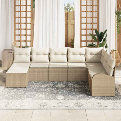 Garten-Sofa-Set mit Kissen 8 pcs Beige und Weiß Poly Rattan